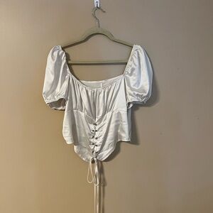 SHEIN White Puff Sleeve Crop Blouse